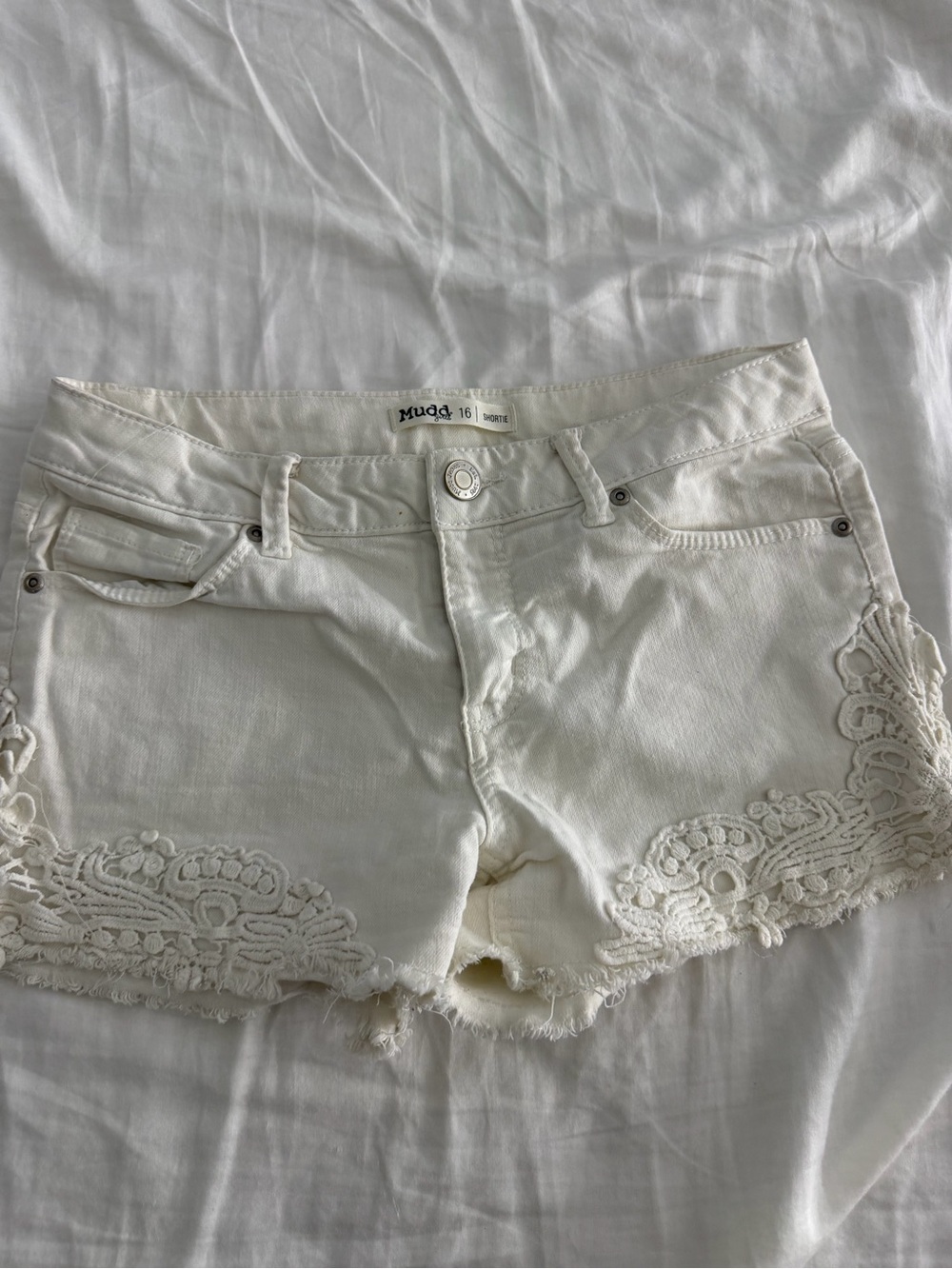 Mudd White Lace-Trim Jean Shorts - Women's